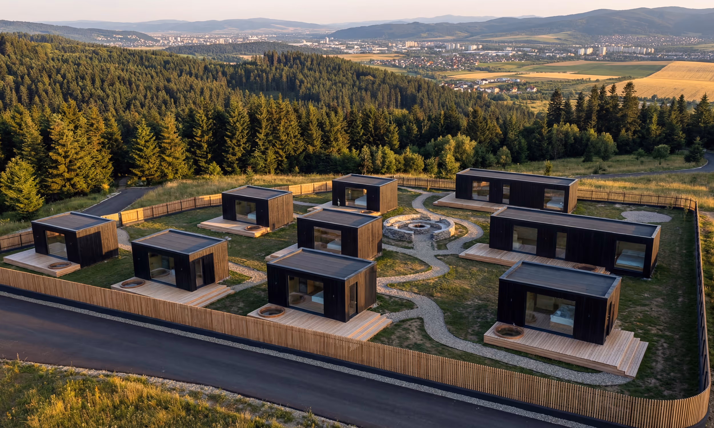 Carpathian Cabins aerial view in summer